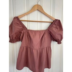 Abercrombie & Fitch Women M Puff Sleeve Y2K Babydoll Milkmaid Top Smock Mauve